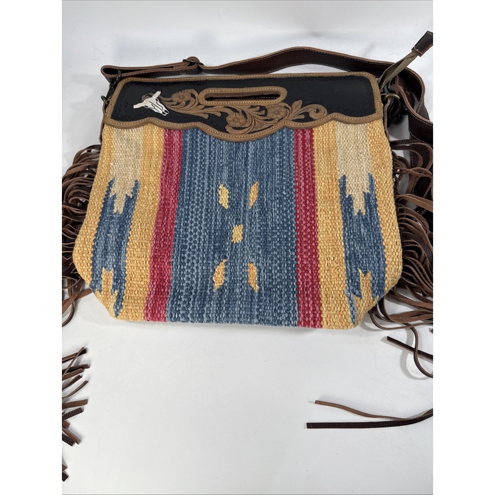Myra Blue Stream Hand Tooled Fringed Bag Western Cowgirl - Picture 6 of 16